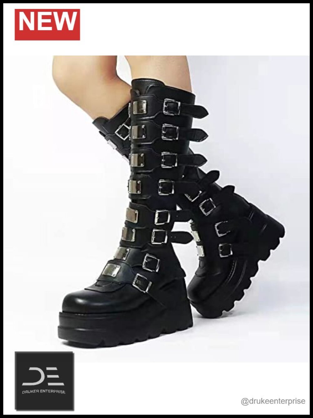 Gothic Chunky Platform Boots, High Heel Wedge Lace-up Motorcycle Booties with - Picture 4 of 6